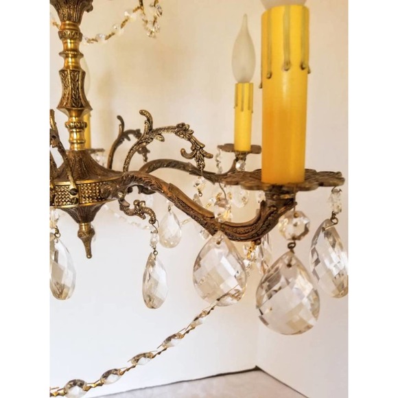 1950s Spanish Decorative Brass 5 Light Chandelier - Picture 4 of 10